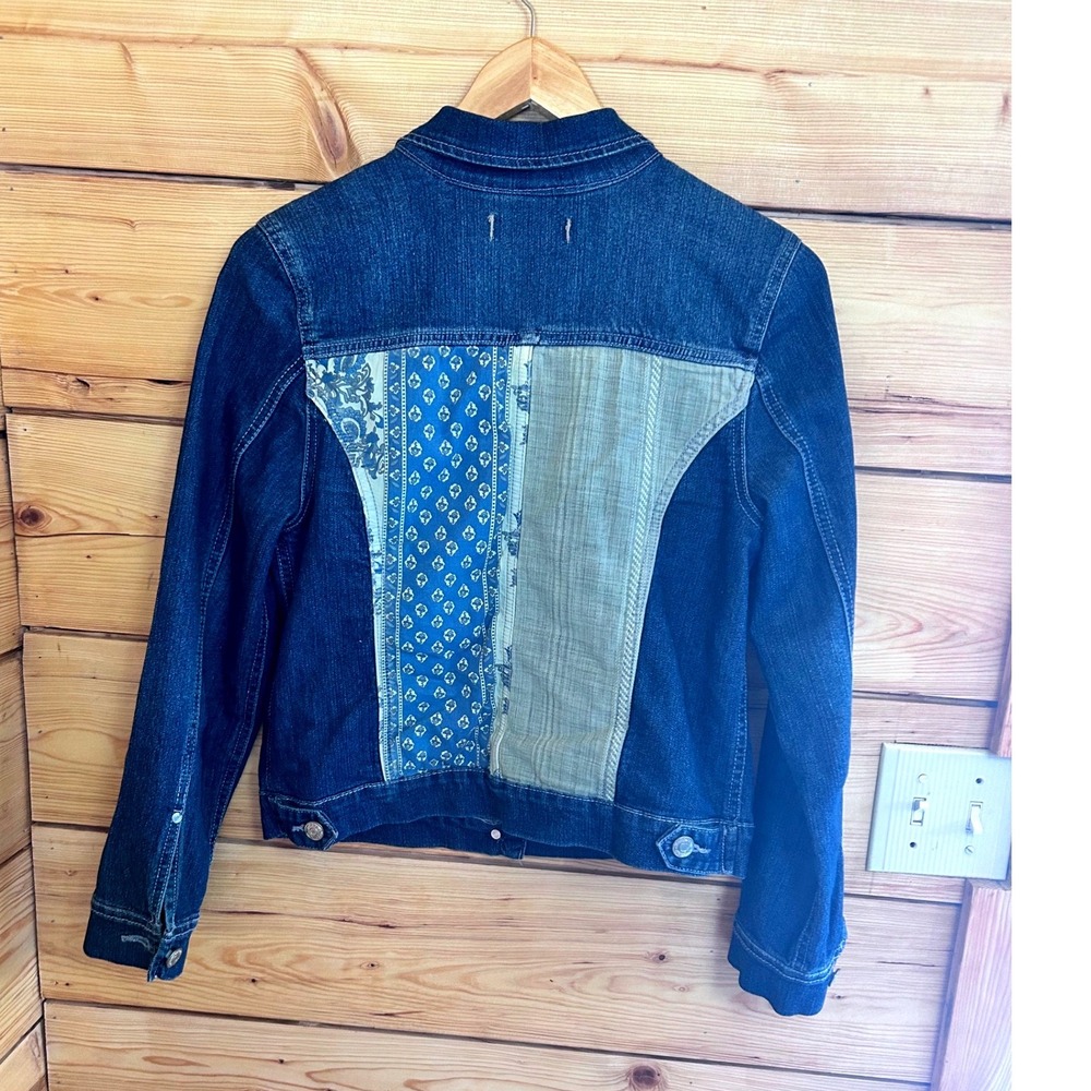 Nine West Vintage America Denim Jacket Medium Wash‎ Patchwork Back Boho Mens S